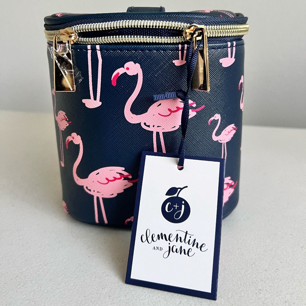 NEW Clementine & Jane Makeup COSMETIC TRAVEL BAG Zip Flamingo Design